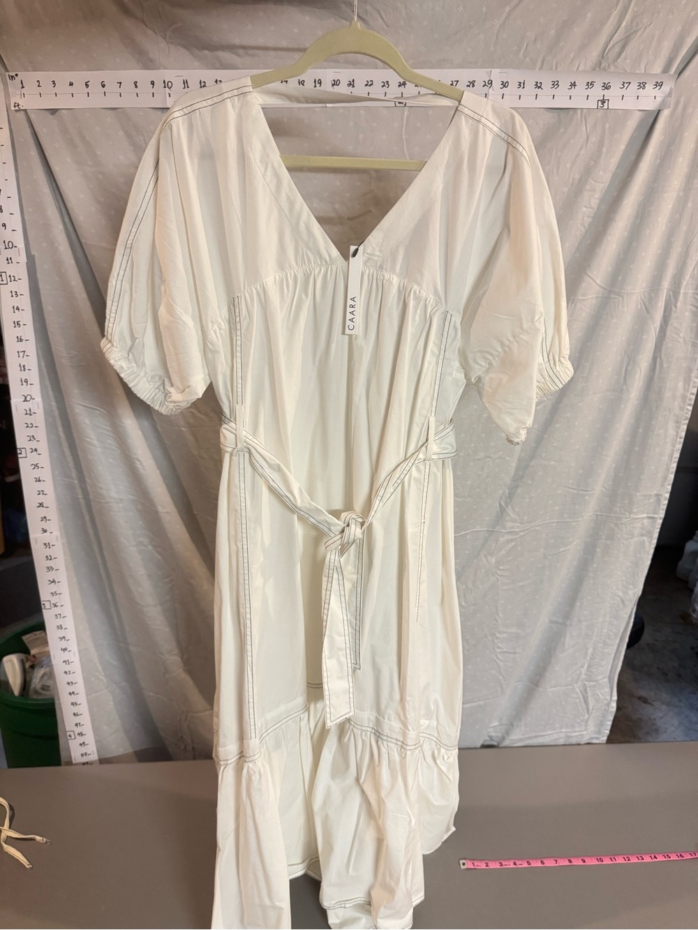 CAARA White Midi Dress with Tie Waist